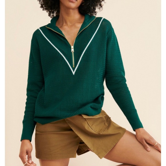 Varley Sweaters - Varley Women's Medium Green Calva Half-Zip Knit sweater